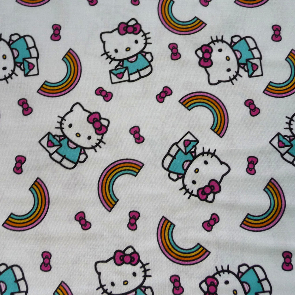 Hello Kitty Fabric by the Yard – Rainbows & Bows Toss on White | Springs Creative