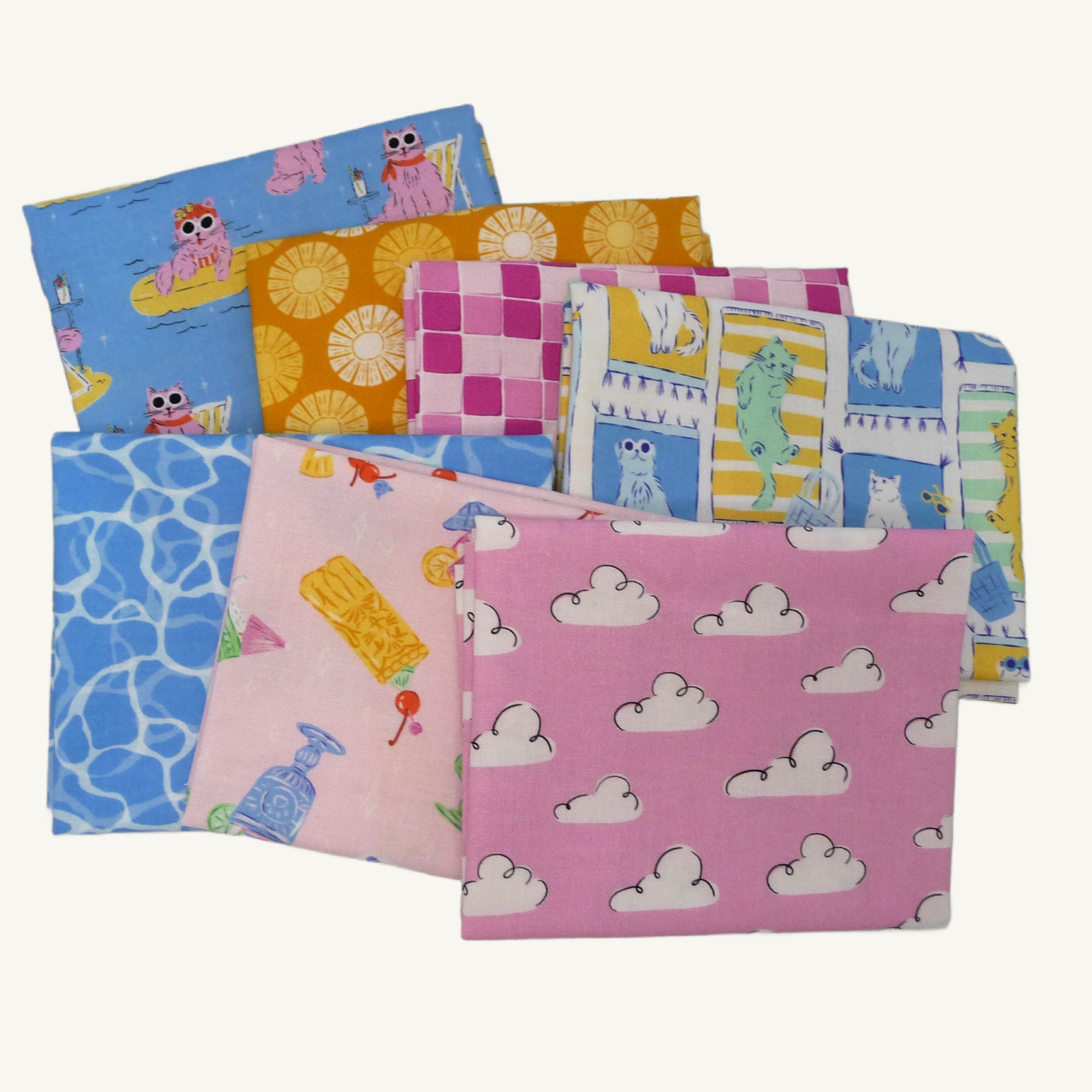 Poolside Purrfection 7-Piece Fat Quarter Bundle - Cloud 9 Fabrics